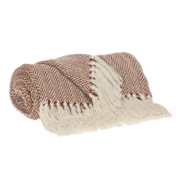 Kirkland's Home Rust Hand Loomed Herringbone Throw- Blankets & Throws