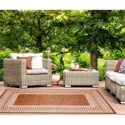 Kirkland's Home Rust Linear Macy Indoor/Outdoor Area Rug, 6X9- Outdoor Rugs