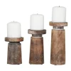 Kirkland's Home Rust Rustic Mango Wood 3-Pc. Candle Holder Set- Candle Holders
