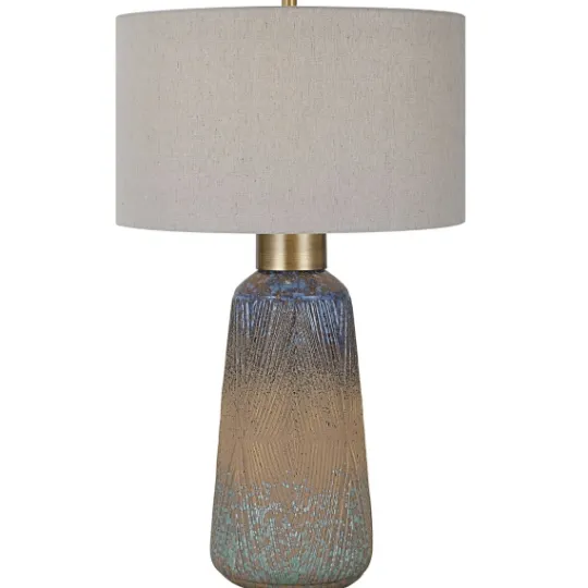 Kirkland's Home Rusted Blue Embossed Ceramic Table Lamp- Table Lamps