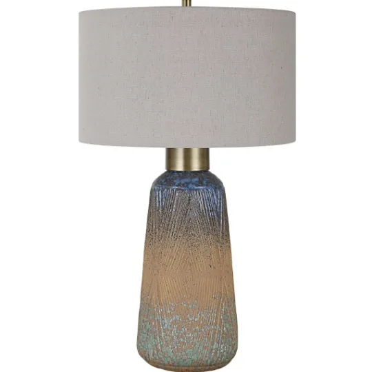 Kirkland's Home Rusted Blue Embossed Ceramic Table Lamp- Table Lamps