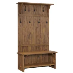 Kirkland's Home Rustic Acacia Wood Hall Tree- Entryway Furniture
