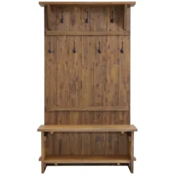 Kirkland's Home Rustic Acacia Wood Hall Tree- Entryway Furniture
