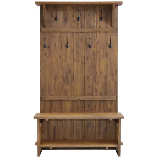 Kirkland's Home Rustic Acacia Wood Hall Tree- Entryway Furniture