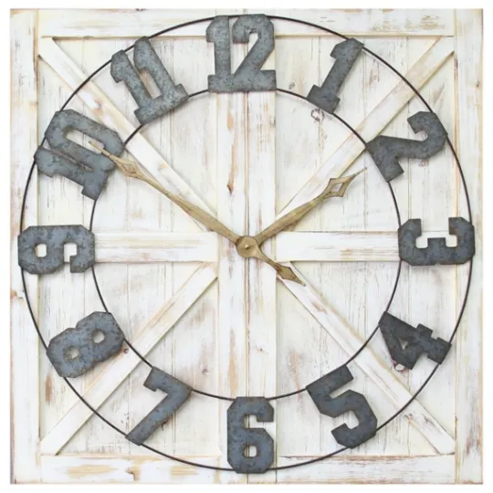 Kirkland's Home Rustic Farmhouse White Square Wall Clock- Clocks