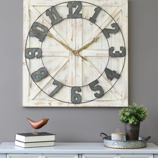 Kirkland's Home Rustic Farmhouse White Square Wall Clock- Clocks