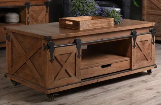 Kirkland's Home Rustic Fir Wood Rolling Barn Door Coffee Table- Coffee Tables