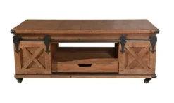 Kirkland's Home Rustic Fir Wood Rolling Barn Door Coffee Table- Coffee Tables