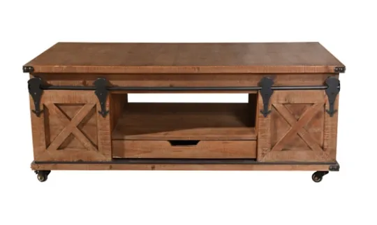 Kirkland's Home Rustic Fir Wood Rolling Barn Door Coffee Table- Coffee Tables