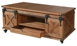Kirkland's Home Rustic Fir Wood Rolling Barn Door Coffee Table- Coffee Tables