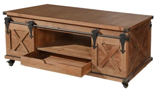Kirkland's Home Rustic Fir Wood Rolling Barn Door Coffee Table- Coffee Tables