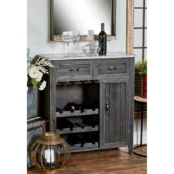 Kirkland's Home Rustic Galvanized Top Wine Cabinet- Cabinets & Sideboards