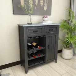 Kirkland's Home Rustic Galvanized Top Wine Cabinet- Cabinets & Sideboards