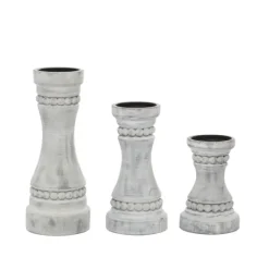 Kirkland's Home Rustic Gray Carved 3-Pc. Candle Holder Set- Candle Holders
