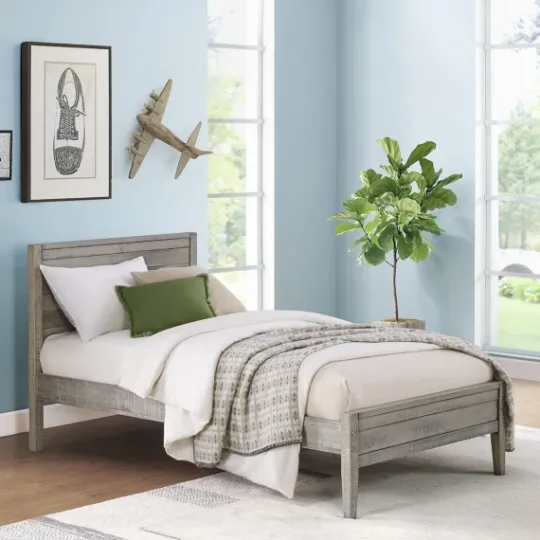 Kirkland's Home Rustic Gray Pine Panel Twin Bed Frame- Beds & Headboards
