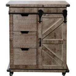 Kirkland's Home Rustic Natural Fir Wood Rolling Barn Door Cabinet- Cabinets & Sideboards