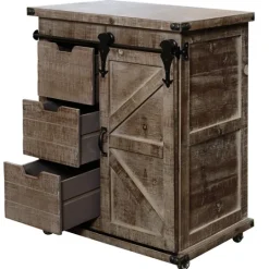 Kirkland's Home Rustic Natural Fir Wood Rolling Barn Door Cabinet- Cabinets & Sideboards