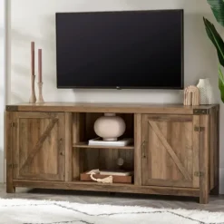 Kirkland's Home Rustic Oak Barn Doors Tv Stand- Tv Stands & Media Consoles