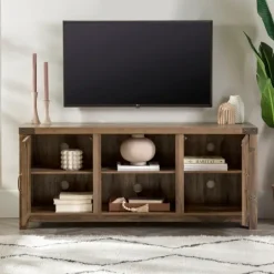 Kirkland's Home Rustic Oak Barn Doors Tv Stand- Tv Stands & Media Consoles