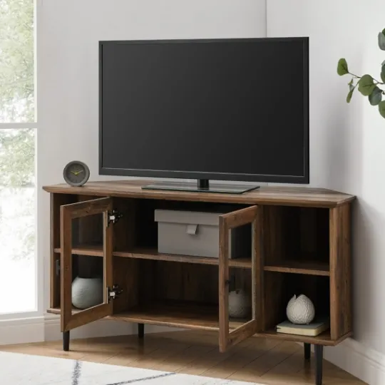 Kirkland's Home Rustic Oak Glass Door Corner Tv Stand- Tv Stands & Media Consoles
