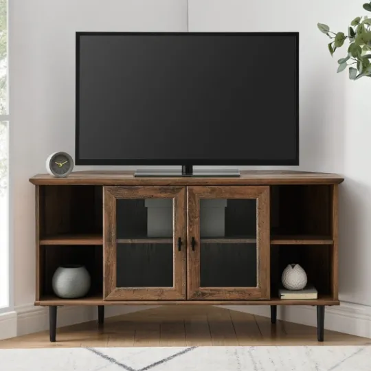 Kirkland's Home Rustic Oak Glass Door Corner Tv Stand- Tv Stands & Media Consoles