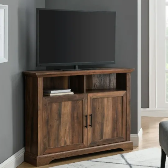 Kirkland's Home Rustic Oak Grooved Door Corner Tv Stand- Tv Stands & Media Consoles