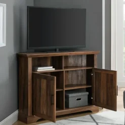 Kirkland's Home Rustic Oak Grooved Door Corner Tv Stand- Tv Stands & Media Consoles