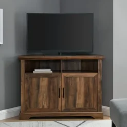 Kirkland's Home Rustic Oak Grooved Door Corner Tv Stand- Tv Stands & Media Consoles