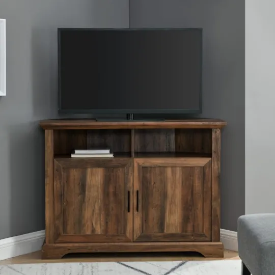 Kirkland's Home Rustic Oak Grooved Door Corner Tv Stand- Tv Stands & Media Consoles