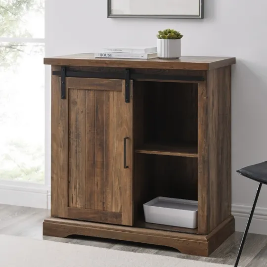 Kirkland's Home Rustic Oak Grooved Sliding Barn Door Cabinet- Cabinets & Sideboards