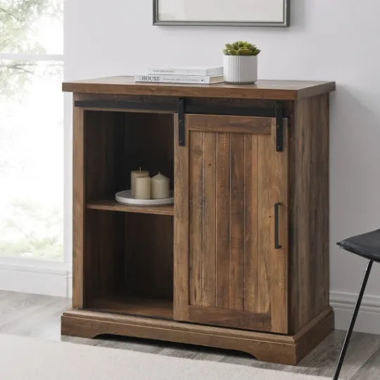 Kirkland's Home Rustic Oak Grooved Sliding Barn Door Cabinet- Cabinets & Sideboards