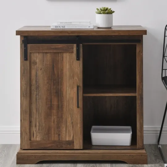 Kirkland's Home Rustic Oak Grooved Sliding Barn Door Cabinet- Cabinets & Sideboards