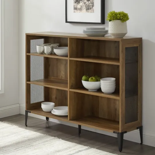 Kirkland's Home Rustic Oak Mesh Accent Bookshelf- Entryway Furniture