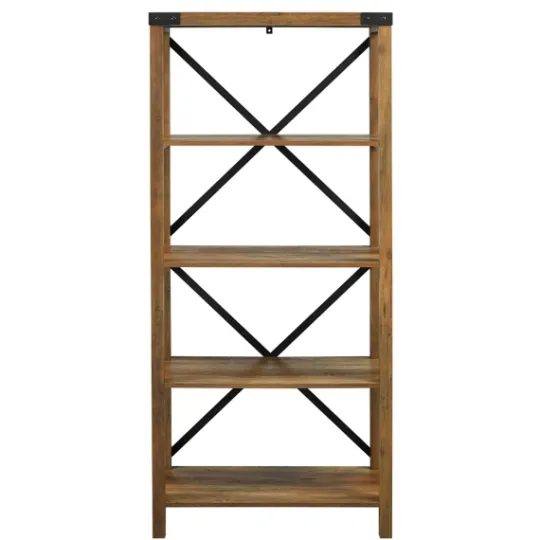 Kirkland's Home Rustic Oak Metal X Frame Back Bookshelf- Office Furniture