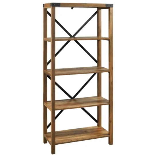 Kirkland's Home Rustic Oak Metal X Frame Back Bookshelf- Office Furniture