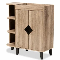 Kirkland's Home Rustic Oak Open Shoe Storage Cabinet- Entryway Furniture