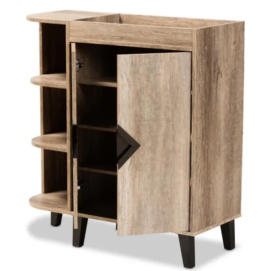 Kirkland's Home Rustic Oak Open Shoe Storage Cabinet- Entryway Furniture