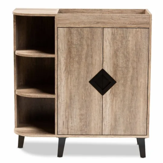 Kirkland's Home Rustic Oak Open Shoe Storage Cabinet- Entryway Furniture