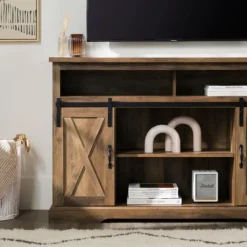 Kirkland's Home Rustic Oak Sliding Barn Door Highboy Tv Stand- Tv Stands & Media Consoles