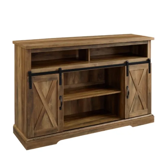 Kirkland's Home Rustic Oak Sliding Barn Door Highboy Tv Stand- Tv Stands & Media Consoles