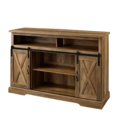 Kirkland's Home Rustic Oak Sliding Barn Door Highboy Tv Stand- Tv Stands & Media Consoles