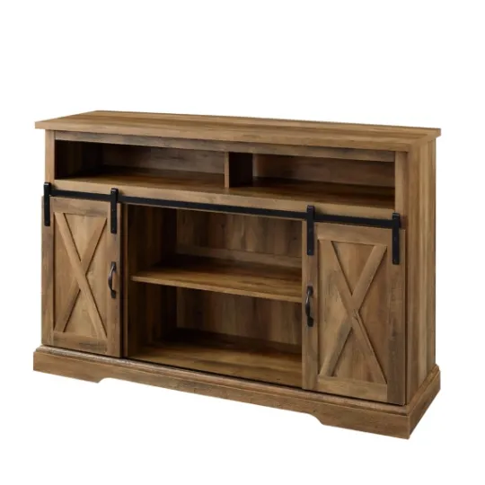 Kirkland's Home Rustic Oak Sliding Barn Door Highboy Tv Stand- Tv Stands & Media Consoles