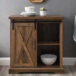 Kirkland's Home Rustic Oak Sliding Barn Door Cabinet- Cabinets & Sideboards