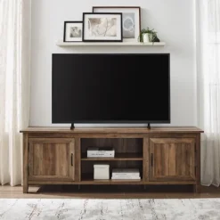Kirkland's Home Rustic Oak Wood Grooved Door Tv Stand- Tv Stands & Media Consoles