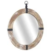 Kirkland's Home Rustic Round Wooden Mirror With Metal Brackets- Decorative Mirrors