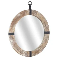 Kirkland's Home Rustic Round Wooden Mirror With Metal Brackets- Decorative Mirrors