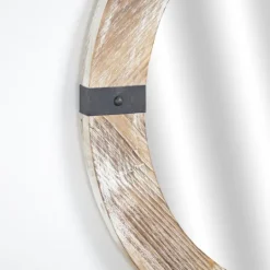 Kirkland's Home Rustic Round Wooden Mirror With Metal Brackets- Decorative Mirrors