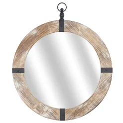 Kirkland's Home Rustic Round Wooden Mirror With Metal Brackets- Decorative Mirrors