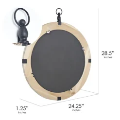 Kirkland's Home Rustic Round Wooden Mirror With Metal Brackets- Decorative Mirrors