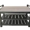 Kirkland's Home Rustic Slats Dark Acacia Wood Upholstered Bench- Benches & Ottomans